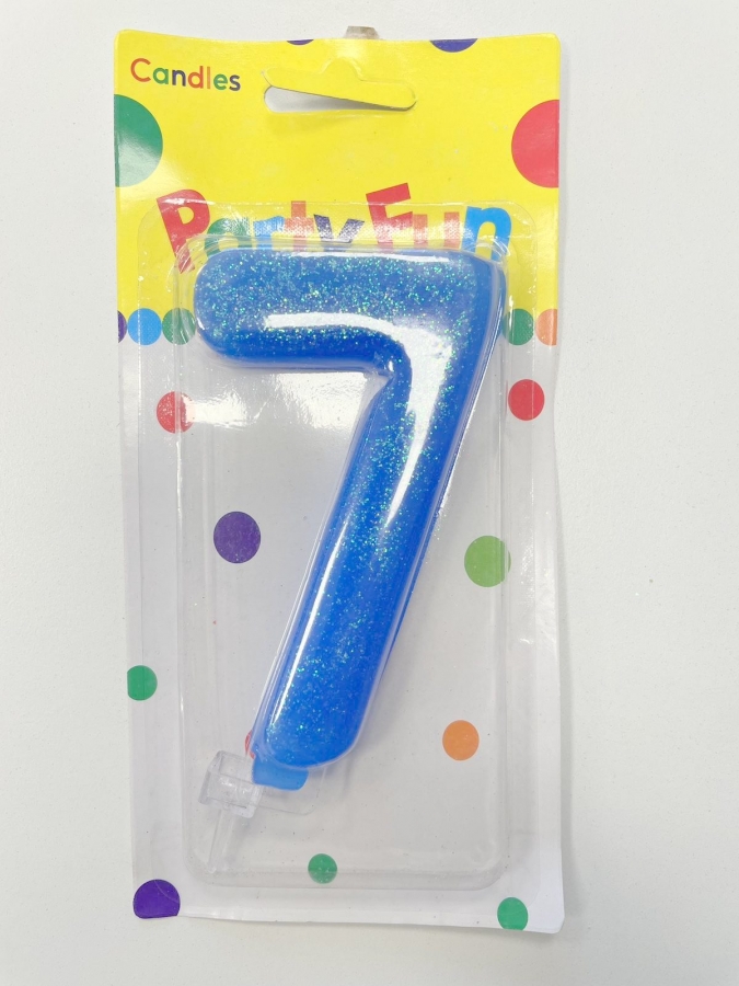 Свещ гига с брокат, цифра 0 цвят син /Gx/