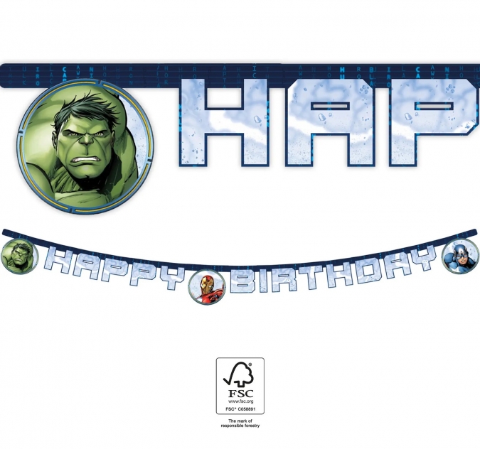 Банер гирлянд с текст Happy Birthday, Отмъстителите/Avengers 2,00 м /Tr/