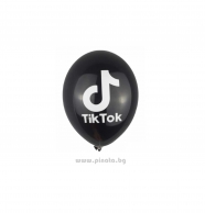 К-кт балони с печат Тик Ток, 26 см. диаметър, 10 бр. в опаковка, цвят черен /Gx/