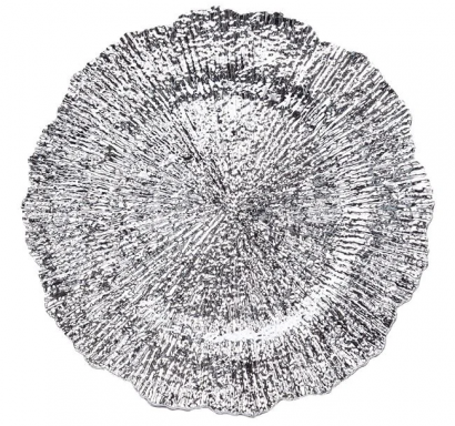 Коледно декоративно плато, кръгло, в сребристо със шагрен ефект, 32,5 см /Mb/