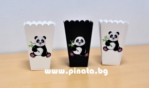 Тематична парти кутийка за пуканки Панда / Popcorn Box Panda, 3 бр. в опаковка