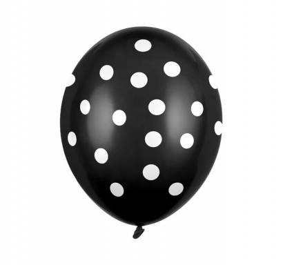 Балон черен на бели точки, диаметър 30 см, 5 бр. в пакет /Pd/