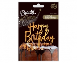 Декорация за торта Happy Birthday, цвят злато гланц /Gd/