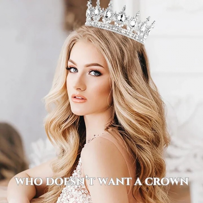 Метална корона с камъни за декорация на торта и тематични партита, цвят сребро /Tm/