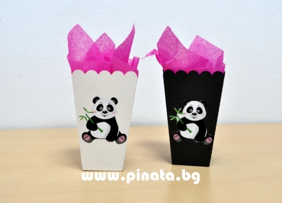 Тематична парти кутийка за пуканки Панда / Popcorn Box Panda, 3 бр. в опаковка