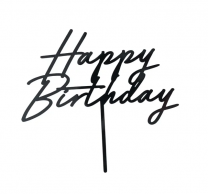 Топер за торта и декорация, Happy Birthday в черно /Pd/