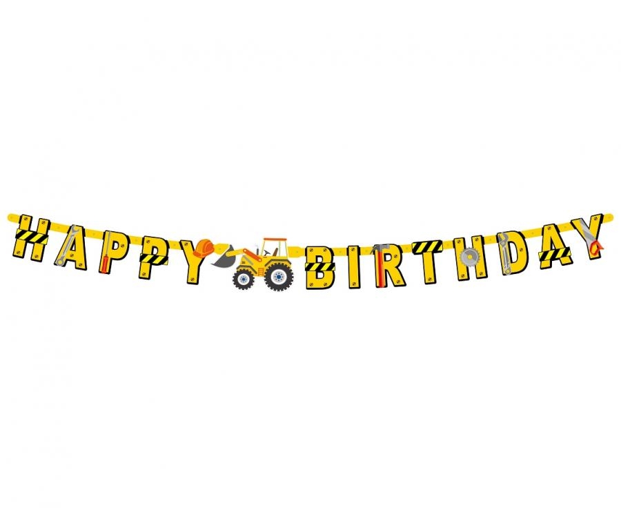 Банер гирлянд Строителни машини, Happy Birthday, 2,20м. /Gd/
