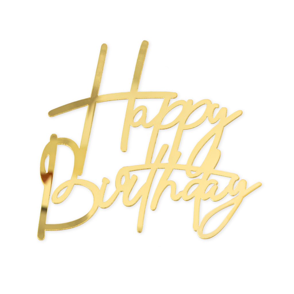 Декорация, топер за торта, фронтален, Happy Birthday, цвят злато /Pp/