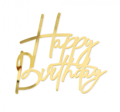 Декорация, топер за торта, фронтален, Happy Birthday, цвят злато /Pp/