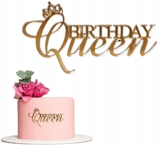 Декорация, топер за торта, фронтален, Birthday Queen, цвят злато /Tm/