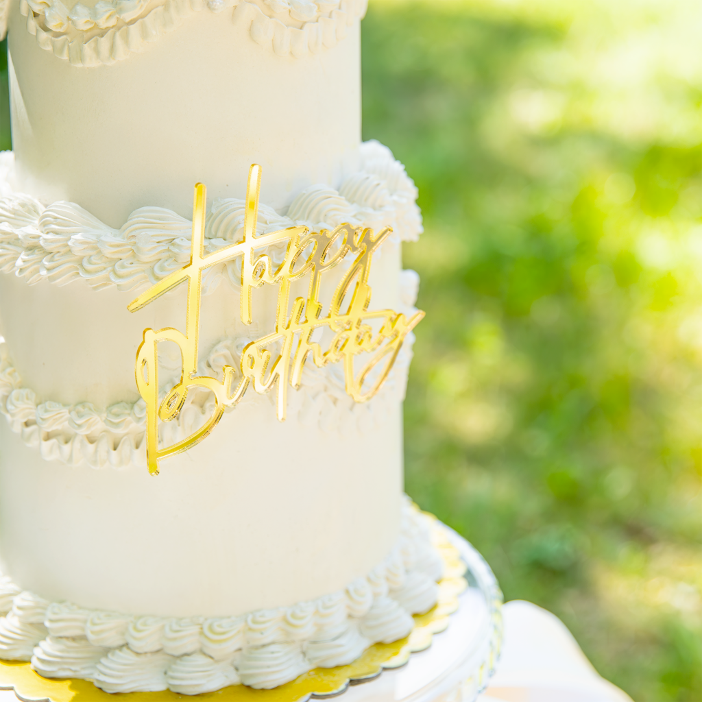Декорация, топер за торта, фронтален, Happy Birthday, цвят злато /Pp/