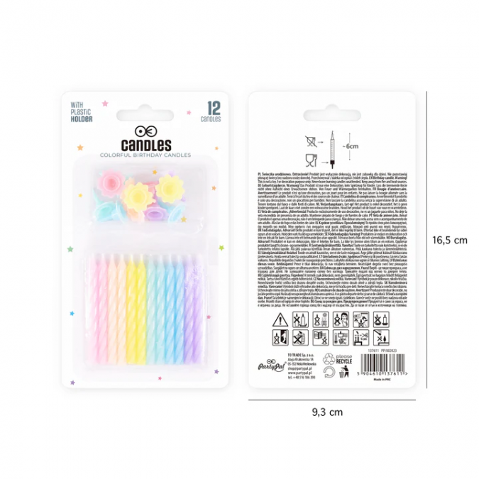 Свещички спирали, микс пастелни цветове, 12 бр. в опаковка /Pp/
