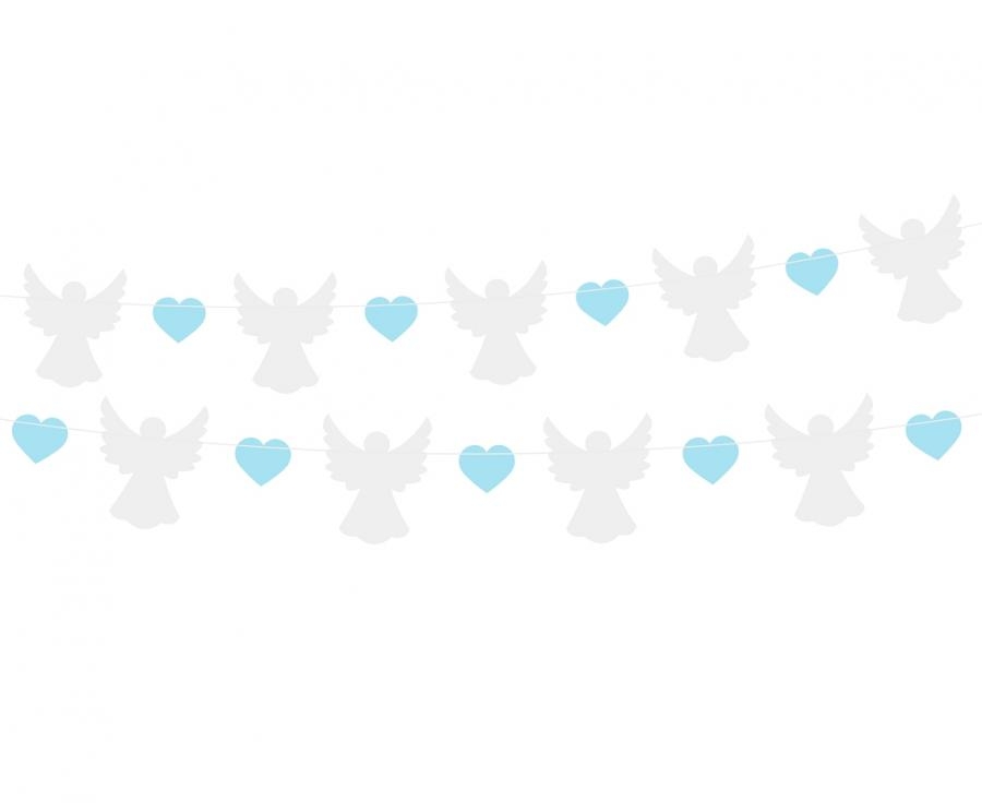 Гирлянд за декорация от Ангели и сърца в синьо, кръщене, 1,50 м. /Gd/