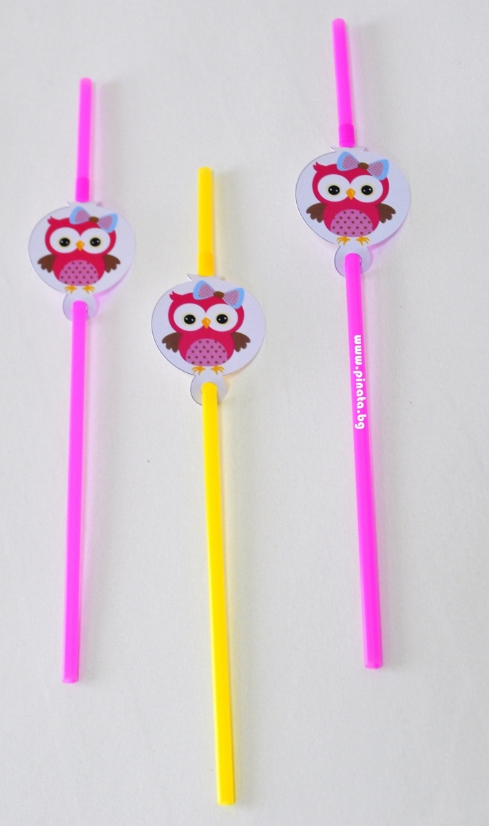 Парти сламки с облър бухалче, 10 бр. в пакет