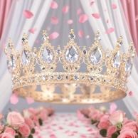 Метална корона с камъни за декорация на торта и тематични партита, цвят злато /Tm/