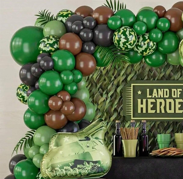 Комплект 30 бр. латексови балони в зелено и кафяво Камуфлаж /Ch/