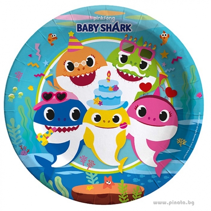 Хартиена парти чинийка Бейби Шарк 23 см, / Baby Shark, 8 бр. в опаковка