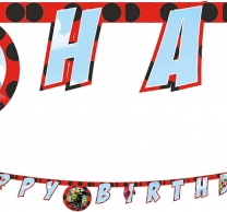 Банер с текст Happy Birthday Калинката и Черния котарак, 2,00 м дължина /Gd/