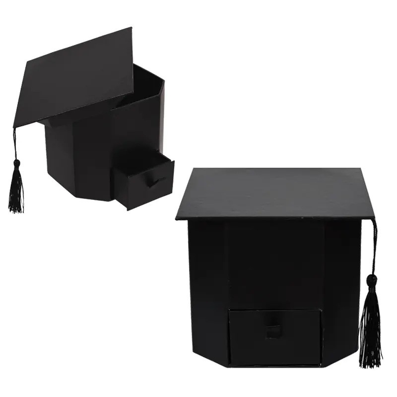Подаръчна черна кутия с чекмедже, Шапка, Дипломиране /Km/