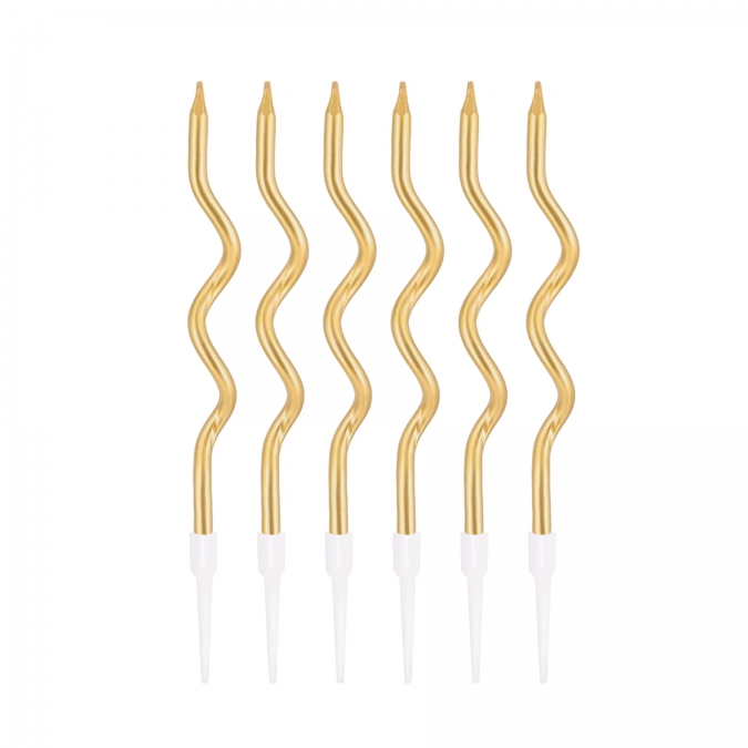 Свещи за торта спирали, 6бр., цвят злато, 12,5см /Pp/