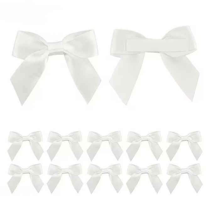 Елегантни сатенени панделки за декорация, цвят бял, 10 бр. 6,3см /Tm/