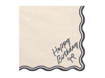 Салфетки с Панделка Happy Birthday в бежово и черно, 12бр. в пакет /Pd/