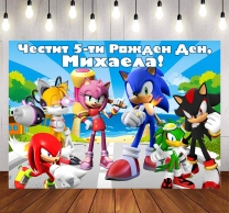 Винил за фон /декорация/ на детски рожден ден, Соник, размер 100х70см
