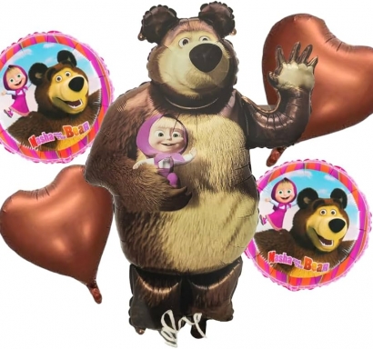 Комплект 5 бр. фолиеви балони Маша и Мечока /Pe/
