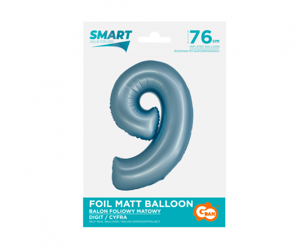 Фолиев балон цифра 4, цвят светло син матов, 76 см височина /Gd/