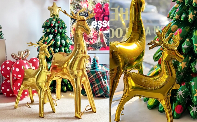 Фолиев стоящ балон Златни Елени, 2 броя, Коледа, 120см /Tm/