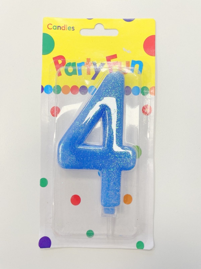 Свещ гига с брокат, цифра 0 цвят син /Gx/