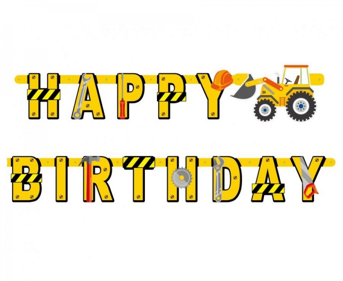 Банер гирлянд Строителни машини, Happy Birthday, 2,20м. /Gd/
