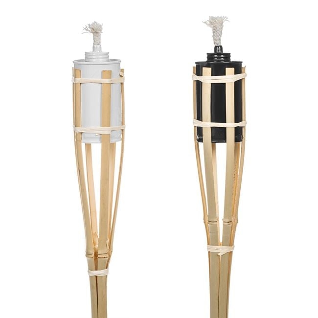 Комплект от 4 бамбукови факли с контейнер, бял и черен, 120 см /Mb/