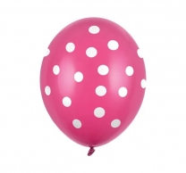 Балон розов/циклама/ на бели точки, диаметър 30 см, 5 бр. в пакет /Pd/