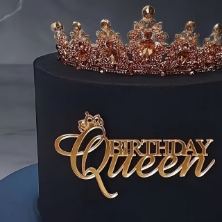 Декорация, топер за торта, фронтален, Birthday Queen, цвят злато /Tm/