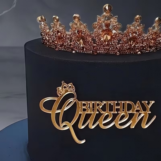 Декорация, топер за торта, фронтален, Birthday Queen, цвят злато /Tm/