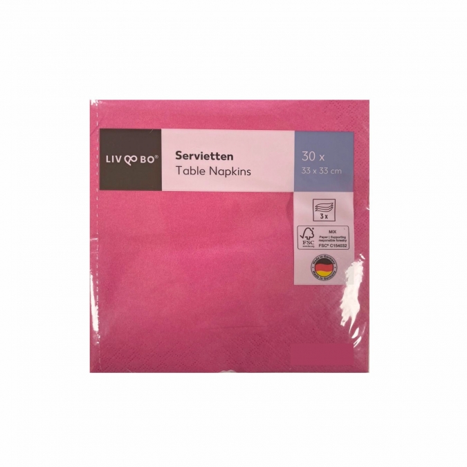 Парти салфетки розови Love pink, 30 бр в пакет, 33х33 см /Kf/