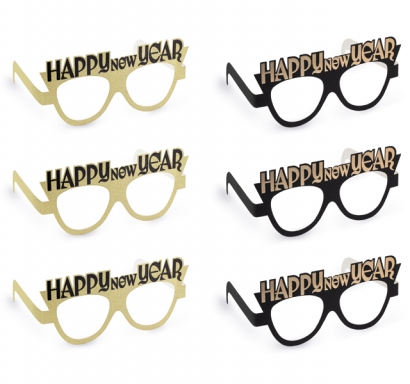 Очила Честита Нова Година, 17.5x8.5 см, черно-златни /Pd/