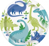 Хартиена парти чинийка Динозаври 23 см / Blue & Green Dinosaur, 8 бр. в опаковка /Un/