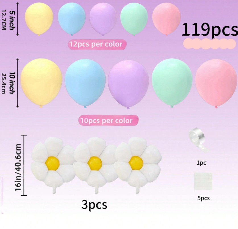 Комплект за арка 119 бр. балони цветя Маргаритки, пастелни цветове /Ch/