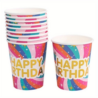 Хартиени парти чашки, златен надпис Happy Birthday,10бр. /Gx/