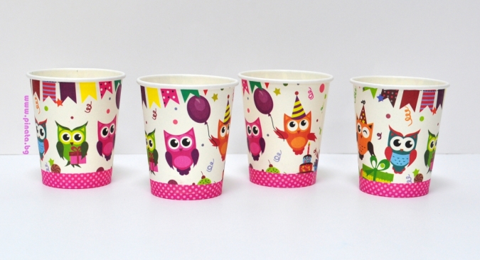 Хартиена парти чашка 270 мл Бухалчета, 8 бр. в опаковка