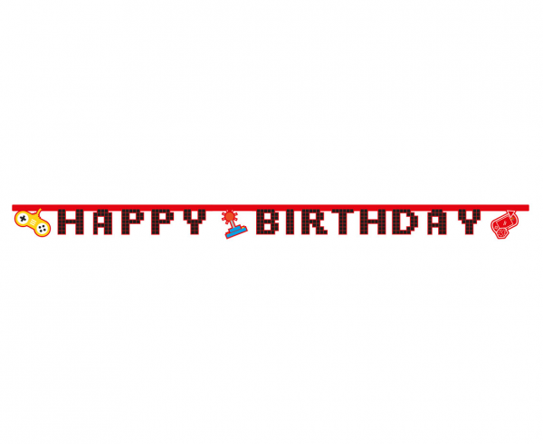 Банер гирлянд с текст Happy Birthday, Плейстейшън, джойстик, игра, 2,00 м /Gd/