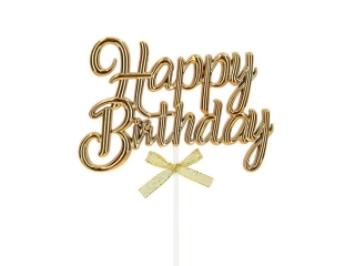 Декорация /топер/ за торта с текст Happy Birthday в златно /Pe/