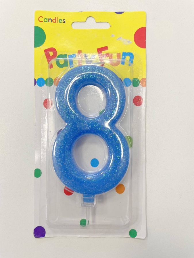 Свещ гига с брокат, цифра 0 цвят син /Gx/