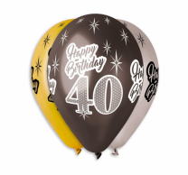 Комплект 6 бр. балони металик с печат 40 години Happy Birthday, микс цветове Gemar /Gd/