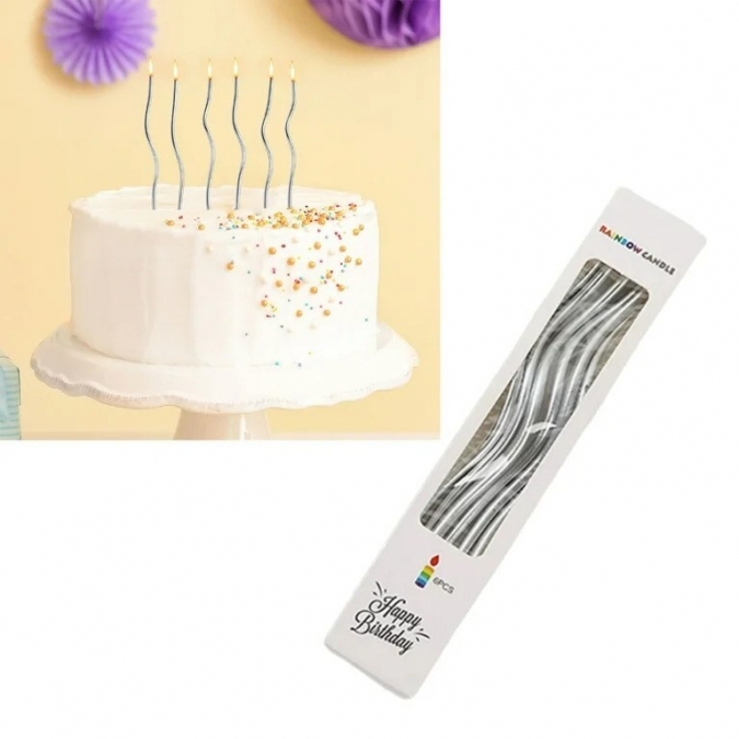 Свещи за торта спирали, 12бр., цвят сребро, 15,5см /Tm/