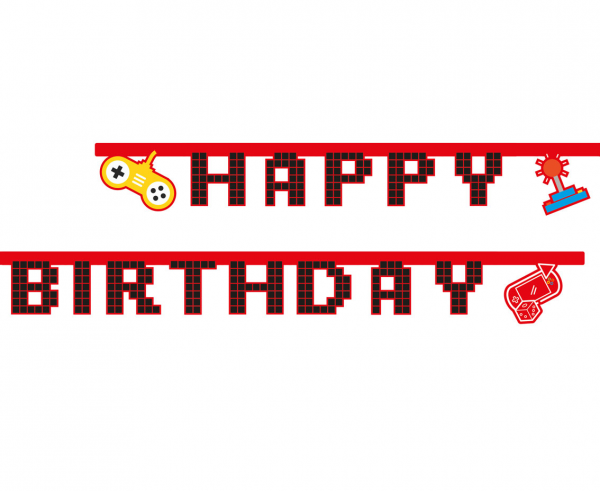 Банер гирлянд с текст Happy Birthday, Плейстейшън, джойстик, игра, 2,00 м /Gd/