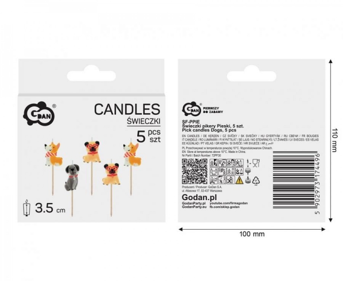 Свещички за рожден ден Кучета, 5 броя /Gd/
