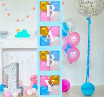 Комплект 4бр. декоративни прозрачни кутии за балони - Love, Baby, Boy, Girl ...цвят син /Tr/